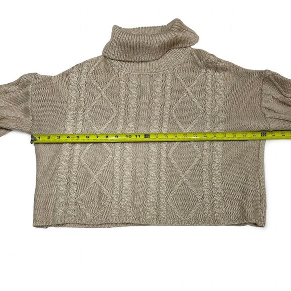 Tan Cable Knit Cropped Turtleneck Sweater - Picture 5 of 7